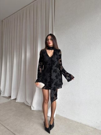 SNİPER Mini Desenli Elbise 8837 - Siyah - 2