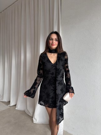 SNİPER Mini Desenli Elbise 8837 - Siyah - 1