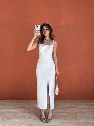 SONYA Midi Elbise 8770 - Beyaz - 4