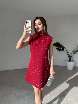 SPARROW Mini Elbise 4772 - Bordo - 3