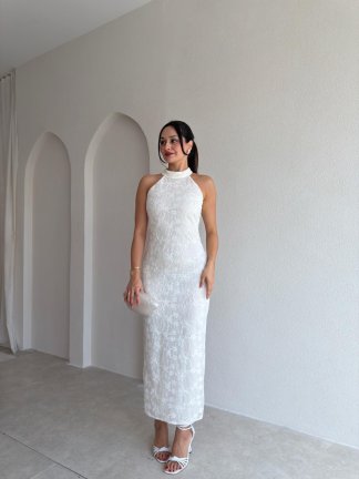 STANİS Halter Yaka Midi Elbise 0254 - Beyaz - 1