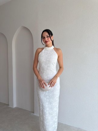 STANİS Halter Yaka Midi Elbise 0254 - Beyaz - 2