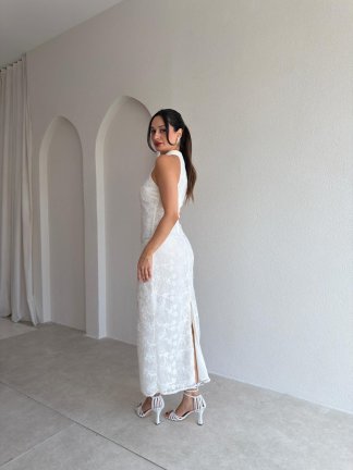 STANİS Halter Yaka Midi Elbise 0254 - Beyaz - 3