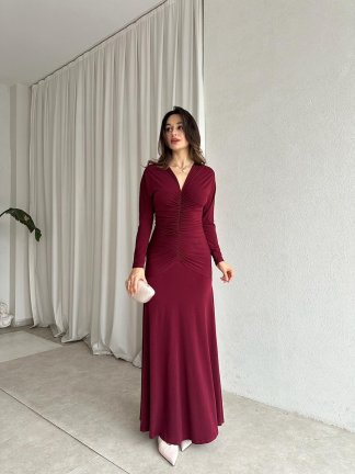 STARK Maxi Elbise 6874 - Bordo - 2