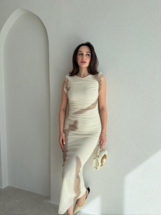 STOLF Midi Elbise 7867 - Krem Rengi - 1