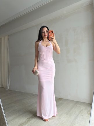  STRADA Korse Detaylı Maxi Elbise 4361 - Pembe - 4