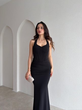 STRADA Korse Detaylı Maxi Elbise 4361 - Siyah - 2