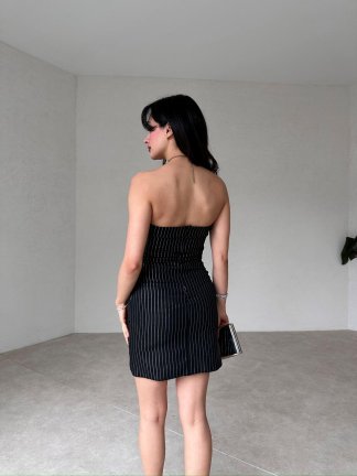 Straplez Formlu Mini RASP Elbise 4702 - Siyah - 3