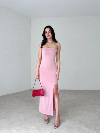 Straplez Maxi TARA Elbise 2484 - Pudra - 2