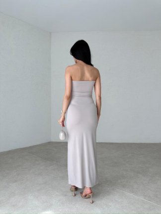 Straplez Maxi TARA Elbise 2484 - Bej - 3