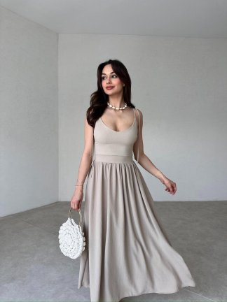 STROBEL Maxi Elbise 7501 - Bej - 1