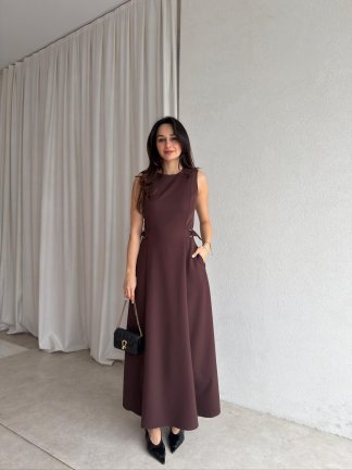 SUNSET Maxi Elbise 8887 - Acı Kahve 