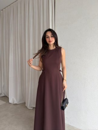 SUNSET Maxi Elbise 8887 - Acı Kahve - 2