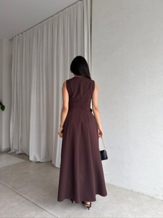 SUNSET Maxi Elbise 8887 - Acı Kahve - 4