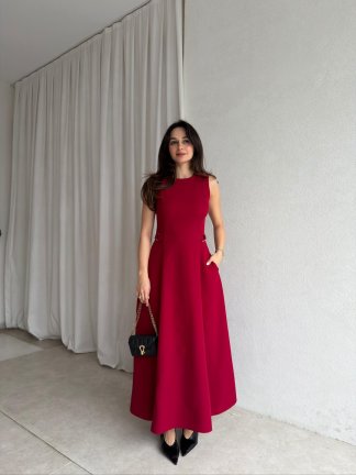 SUNSET Maxi Elbise 8887 - Bordo 