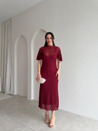 SUZİE Midi Elbise 8937- Bordo - 1