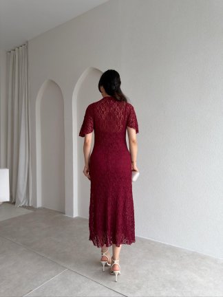 SUZİE Midi Elbise 8937- Bordo - 3