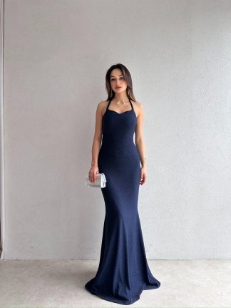 SWAN Maxi simli Elbise 5088 - Lacivert - 3