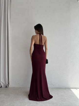 SWAN Maxi simli Elbise 5088 - Bordo - 4
