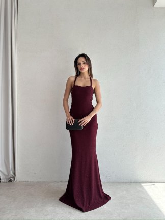 SWAN Maxi simli Elbise 5088 - Bordo - 2