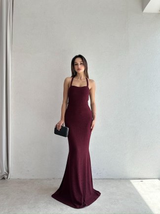 SWAN Maxi simli Elbise 5088 - Bordo - 3
