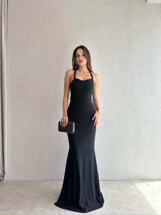 SWAN Maxi simli Elbise 5088 - Siyah - 2