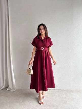 SYBİL Midi Elbise 4756 - Bordo - 2