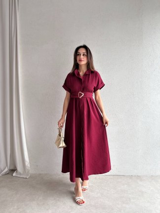 SYBİL Midi Elbise 4756 - Bordo - 4