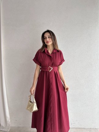 SYBİL Midi Elbise 4756 - Bordo - 3