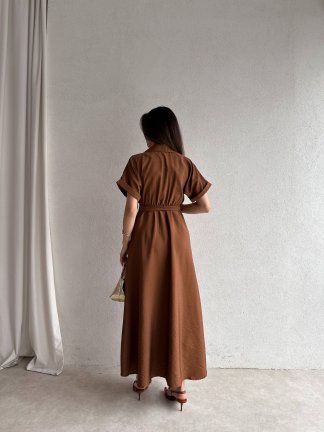 SYBİL Midi Elbise 4756 - Kahverengi - 5