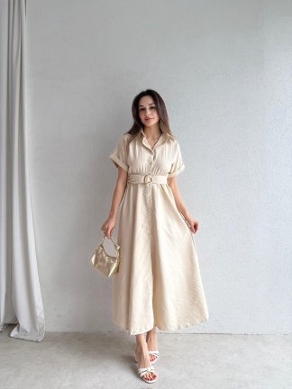 SYBİL Midi Elbise 4756 - Krem - 2