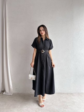 SYBİL Midi Elbise 4756 - Siyah - 3