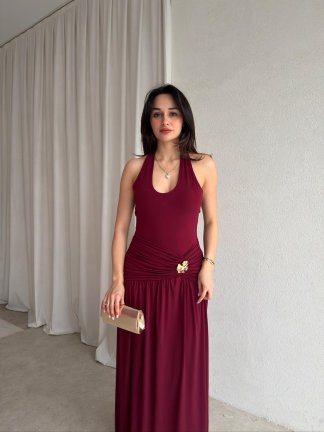 TADİC Maxi Elbise 8875 - Bordo - 2