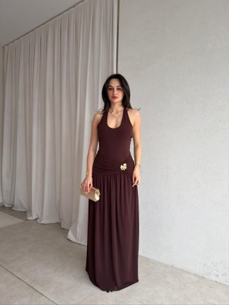 TADİC Maxi Elbise 8875 - Acı Kahve - 1