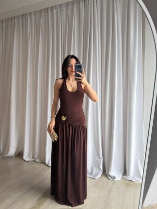 TADİC Maxi Elbise 8875 - Acı Kahve - 2