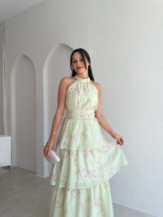 TAMMY Çiçek Desenli Midi Elbise 3016 - Yeşil - 2