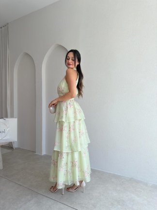 TAMMY Çiçek Desenli Midi Elbise 3016 - Yeşil - 3