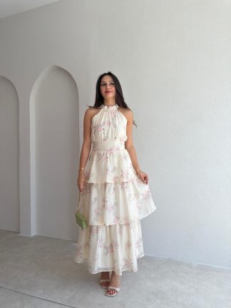 TAMMY Çiçek Desenli Midi Elbise 3016 - Sarı 