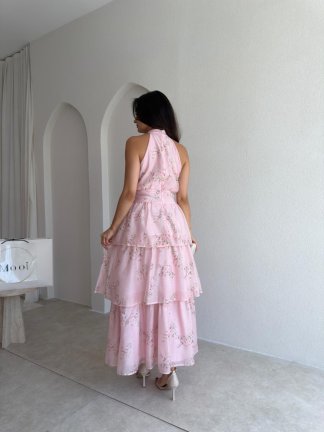 TAMMY Çiçek Desenli Midi Elbise 3016 - Pembe - 3