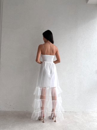 Tasarım Tül Detaylı LAWLESS Elbise - Beyaz - 2