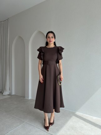 TASSEL Midi Elbise 8938 - Acı Kahve 