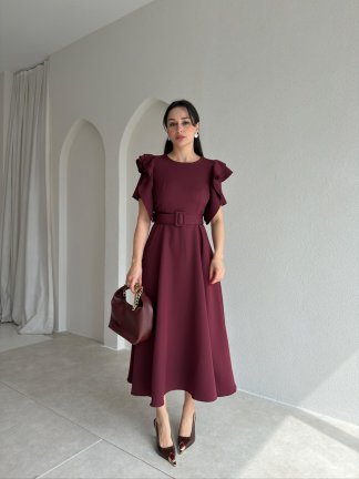TASSEL Midi Elbise 8938 - Bordo - 1