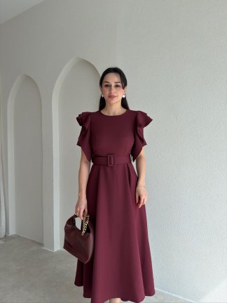 TASSEL Midi Elbise 8938 - Bordo - 2