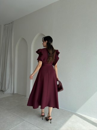 TASSEL Midi Elbise 8938 - Bordo - 3