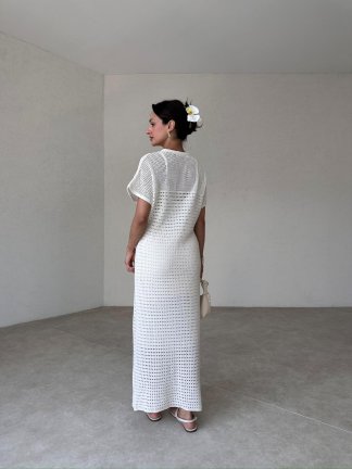 TATELY Midi Elbise 1714 - Beyaz - 3