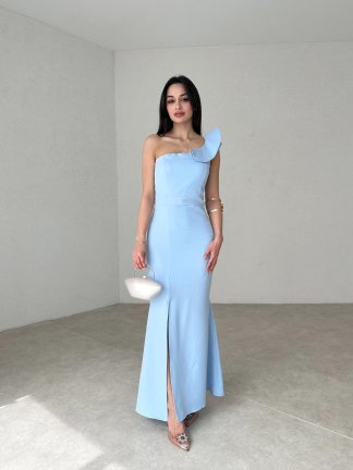 Tek Omuz Detaylı Maxi WENDELL Elbise 4278 - Mavi - 2