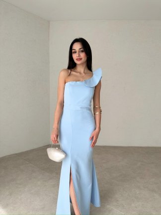 Tek Omuz Detaylı Maxi WENDELL Elbise 4278 - Mavi - 1