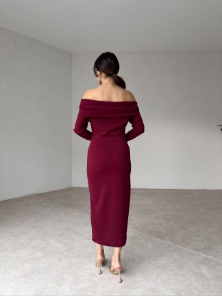 TERRY Midi Elbise 2615 - Bordo - 3
