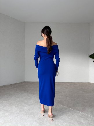 TERRY Midi Elbise 2615 - Mavi - 4