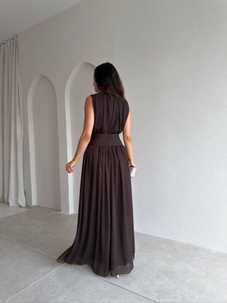 TİAGO Maxi Elbise 3706 - Acı Kahve - 3